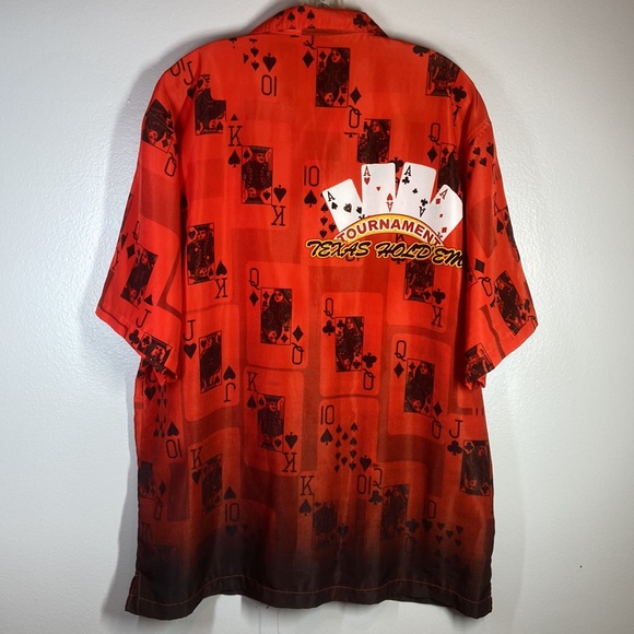 Texas Hold Em Tournament Poker Cards Mens Button Up Shirt LARGE *JET* CASINO - Picture 7 of 7